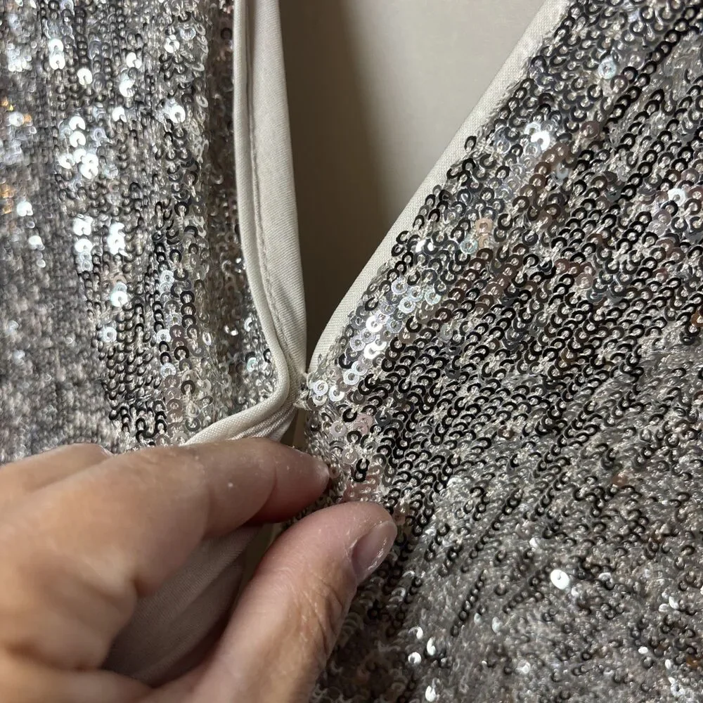 Express Womens Small Silver Sequin Sparkly Stretchy Bodysuit Y2K Glam party - Picture 4 of 7